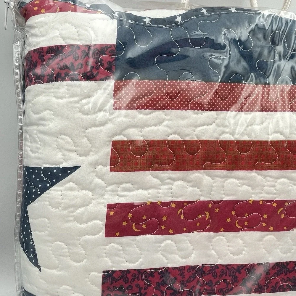 Americana Patch Full Queen Quilt Set 86x86 w/‎ 2 Shams Patriotic USA NIP
